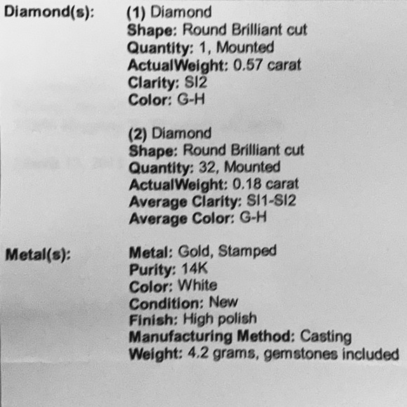 Gabriel & Co. Ring - 0.57 Carat Center Diamond - Picture 3 of 3